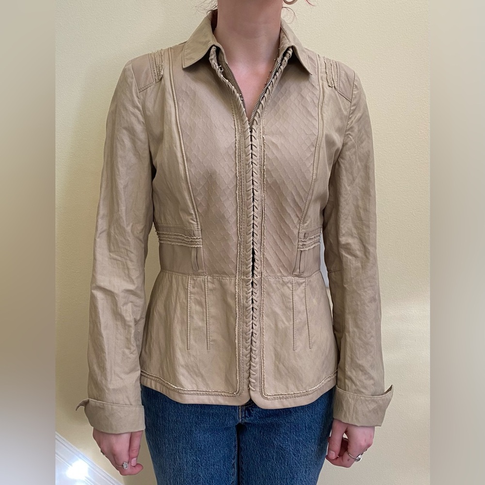 Elie Tahari Leather and Silk Textured Jacket